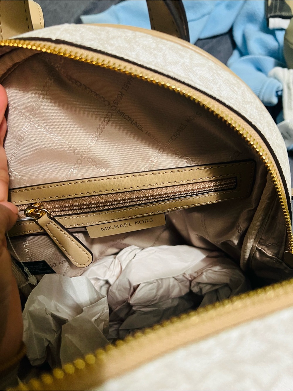 Michael Kors Two-Tone Brown and Gold Backpack - Picture 8 of 12